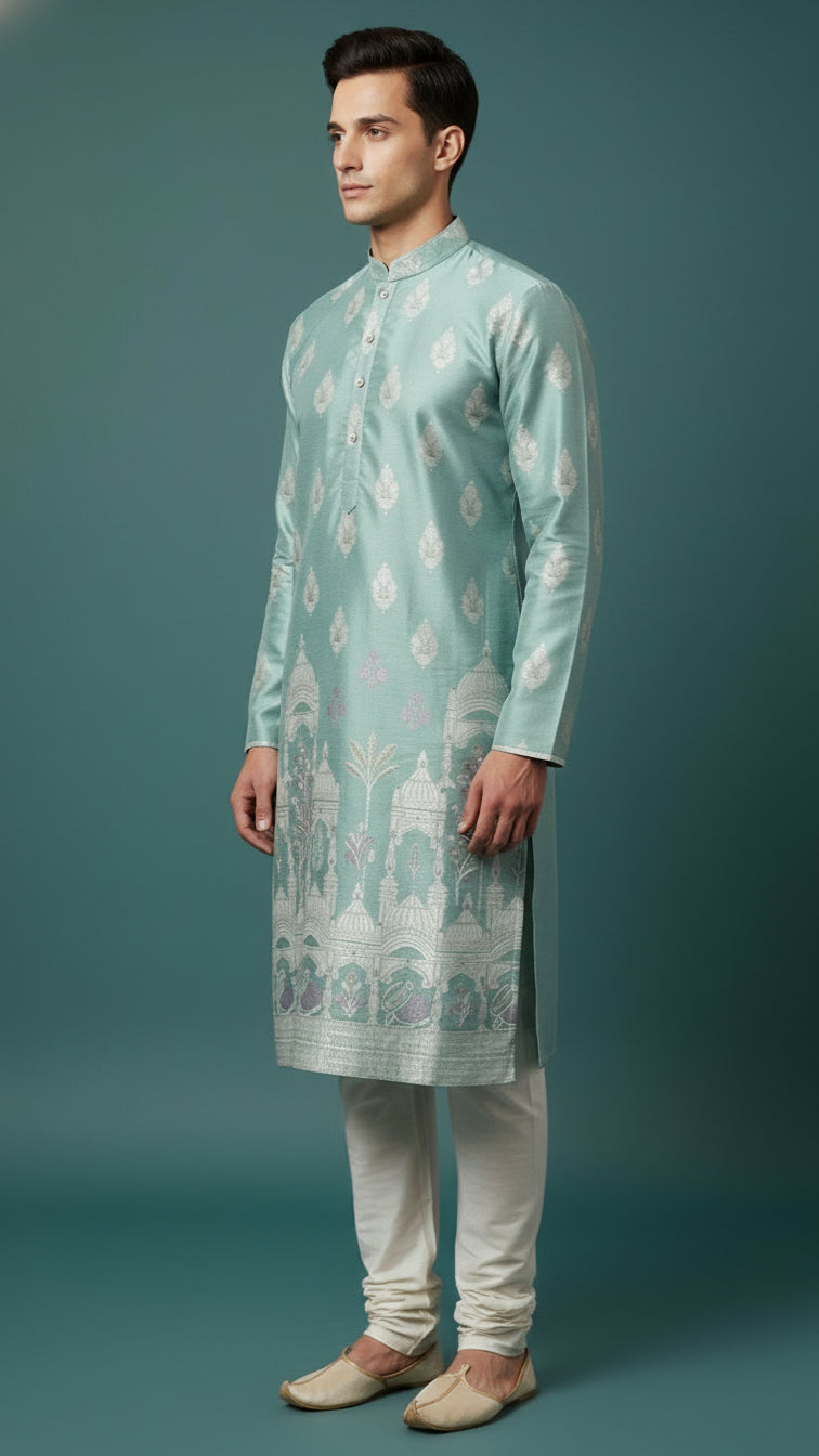 Pastel Green Designer Men’s Kurta Set | Traditional Festive Wear by Dresswala NX