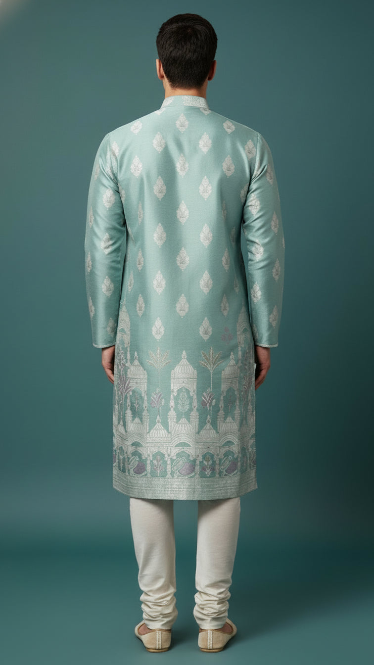 Pastel Green Designer Men’s Kurta Set | Traditional Festive Wear by Dresswala NX