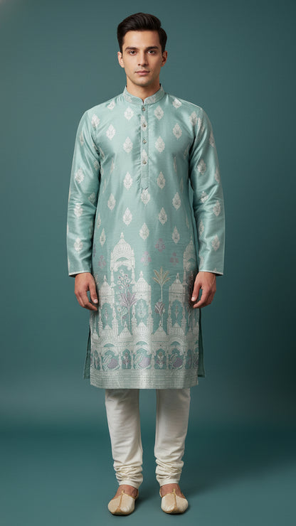 Pastel Green Designer Men’s Kurta Set | Traditional Festive Wear by Dresswala NX