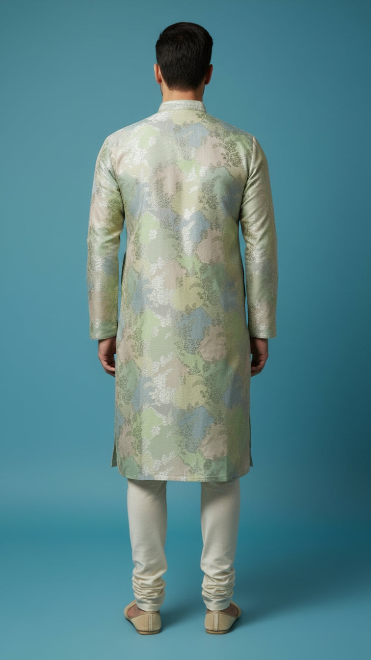 Men’s Pastel Floral Jacquard Kurta Set | Festive & Wedding Wear – Dresswala NX