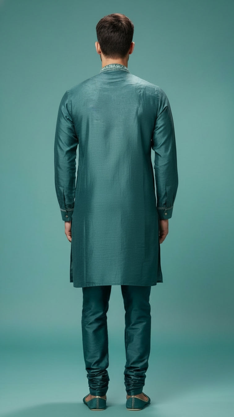 Men’s Teal Embroidered Kurta Set | Premium Festive & Wedding Wear – Dresswala NX