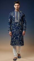Men’s Navy Blue Heavy Embroidered Kurta Set | Premium Wedding Wear – Dresswala NX