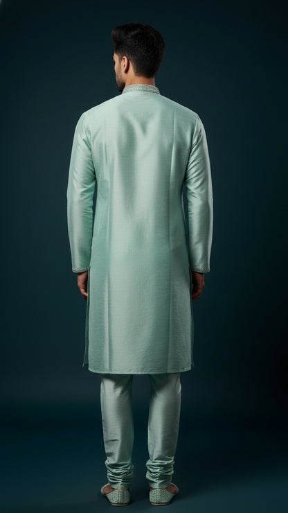 Men’s Aqua Blue Embroidered Kurta Set | Premium Festive & Wedding Wear – Dresswala NX