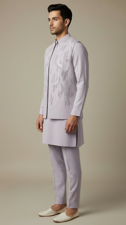 Lavender Thread-Embroidered Kurta Jacket Set