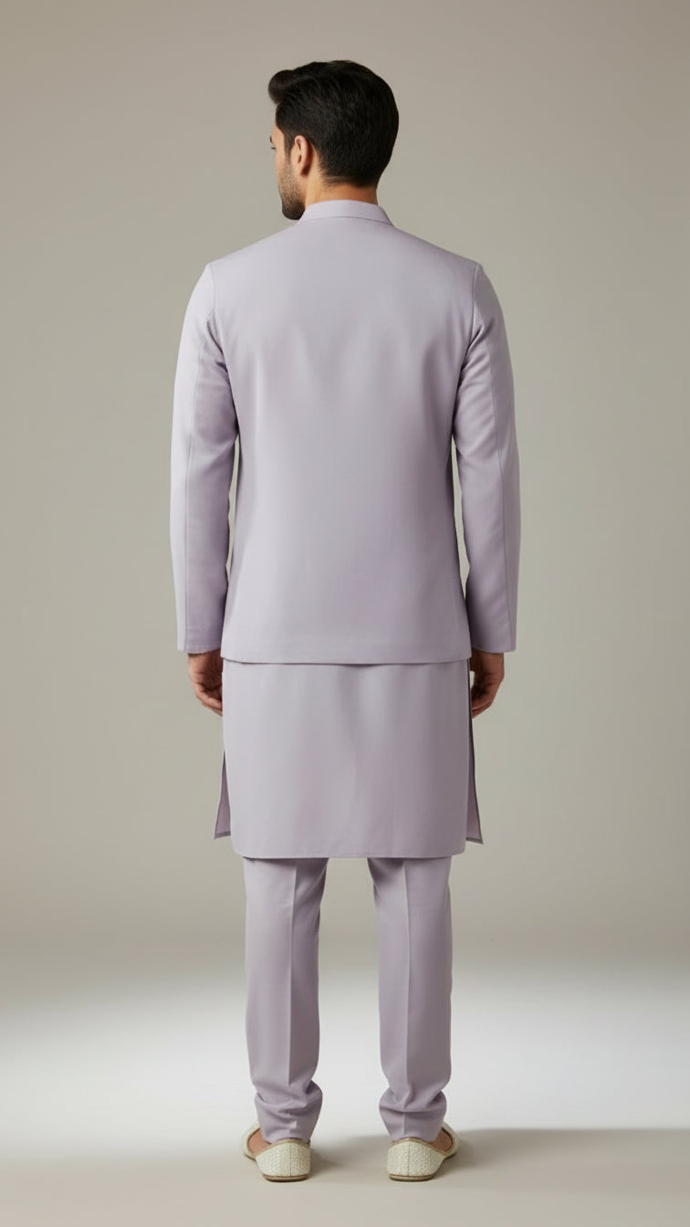 Lavender Thread-Embroidered Kurta Jacket Set