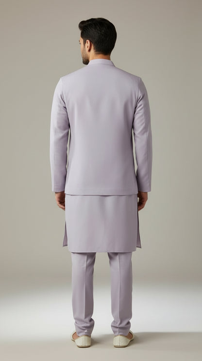 Lavender Thread-Embroidered Kurta Jacket Set