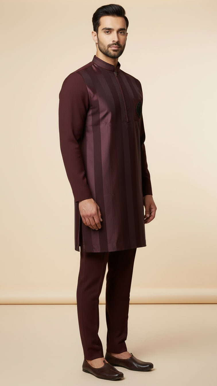 Maroon Striped Kurta Set for Men | Dresswala NX
