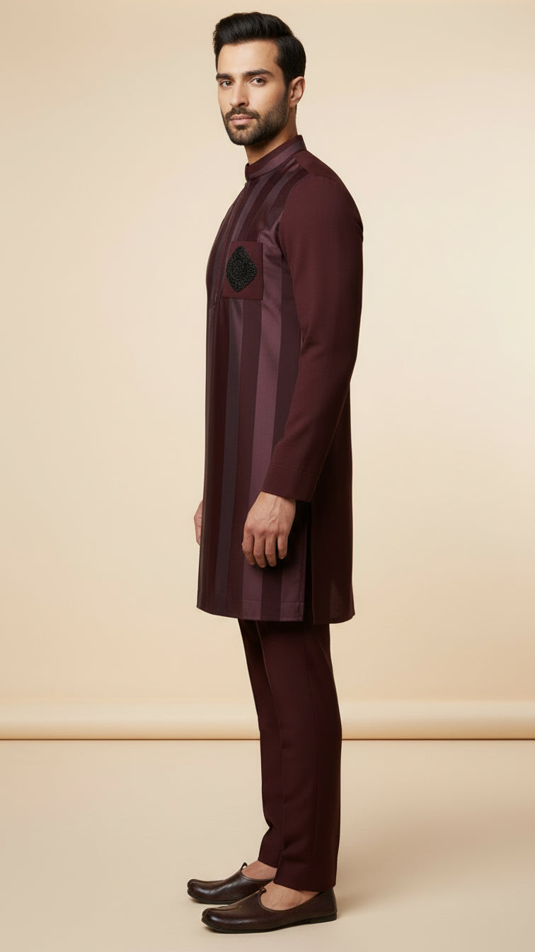 Maroon Striped Kurta Set for Men | Dresswala NX