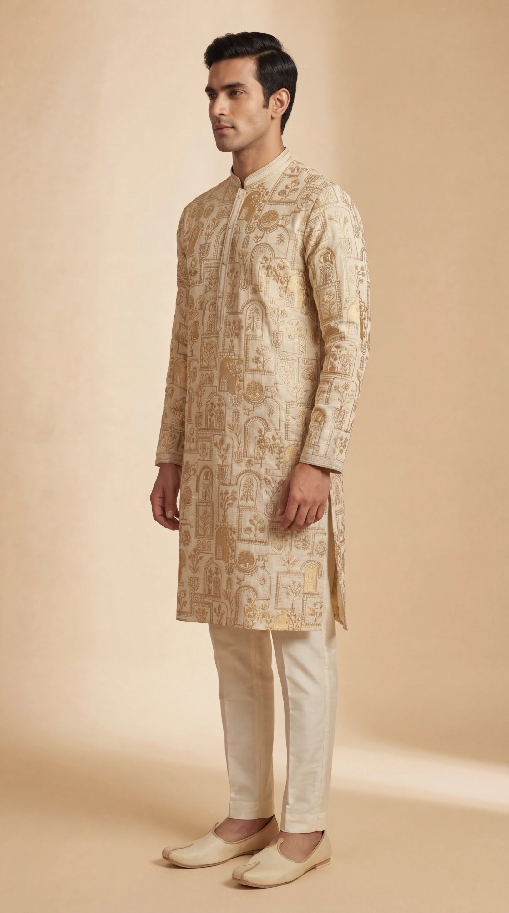 Beige Printed Kurta Set for Men | Dresswala NX