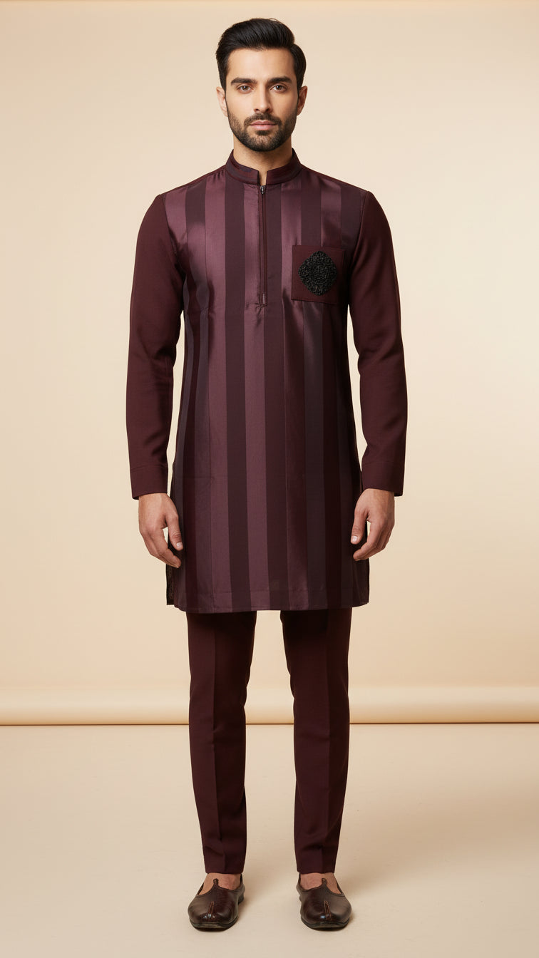 Maroon Striped Kurta Set for Men | Dresswala NX