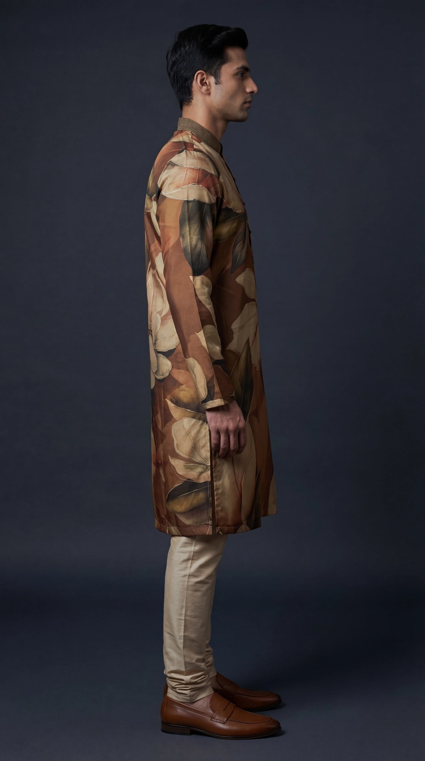 Brown Floral Printed Kurta Set for Men | Dresswala NX