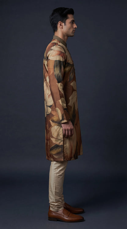 Brown Floral Printed Kurta Set for Men | Dresswala NX