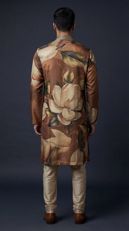 Brown Floral Printed Kurta Set for Men | Dresswala NX
