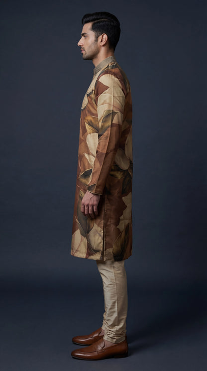 Brown Floral Printed Kurta Set for Men | Dresswala NX
