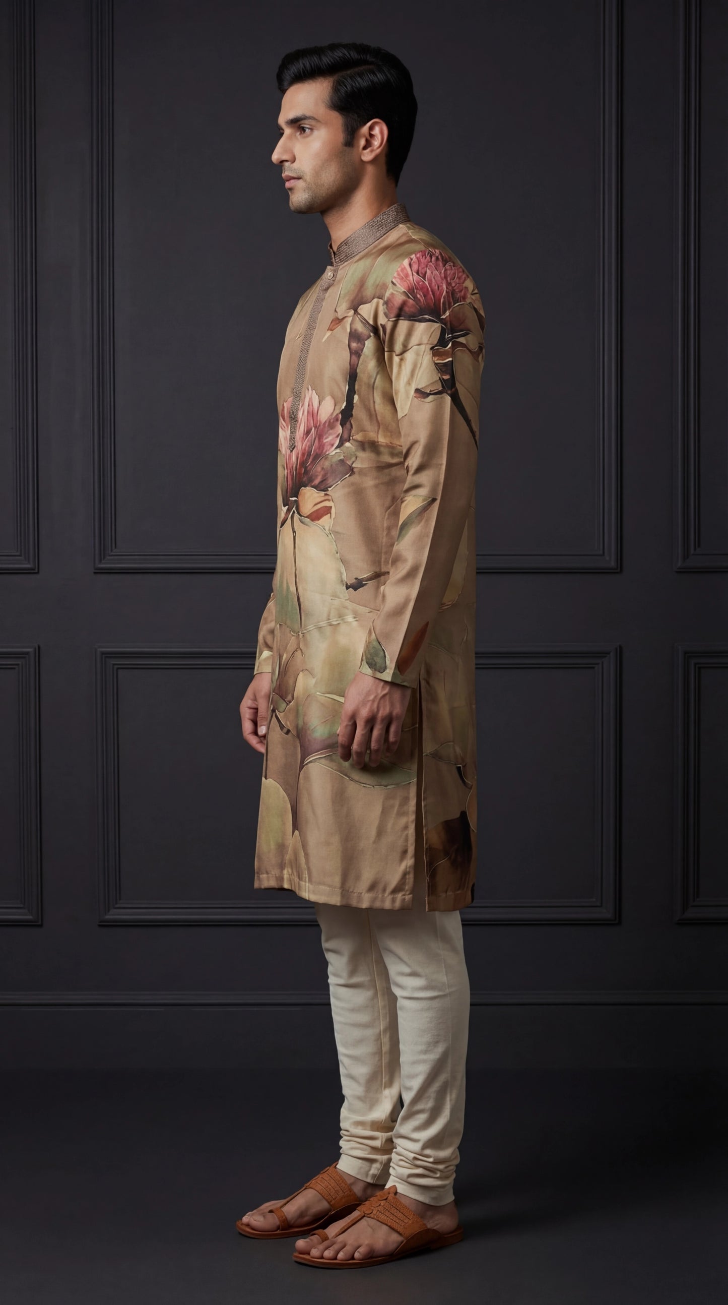 Beige Floral Printed Kurta Set for Men | Dresswala NX