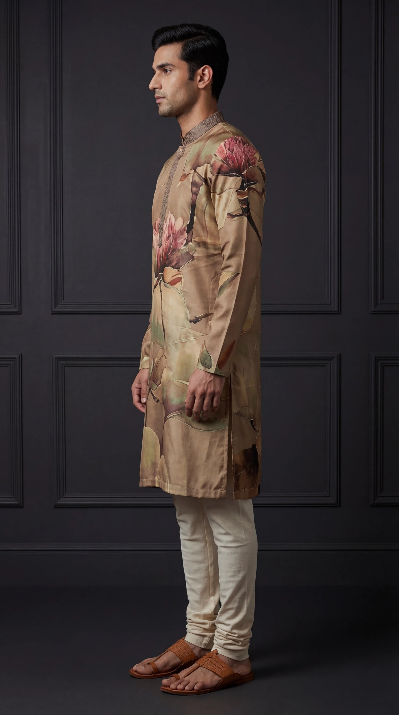 Beige Floral Printed Kurta Set for Men | Dresswala NX