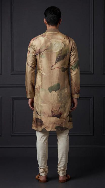 Beige Floral Printed Kurta Set for Men | Dresswala NX