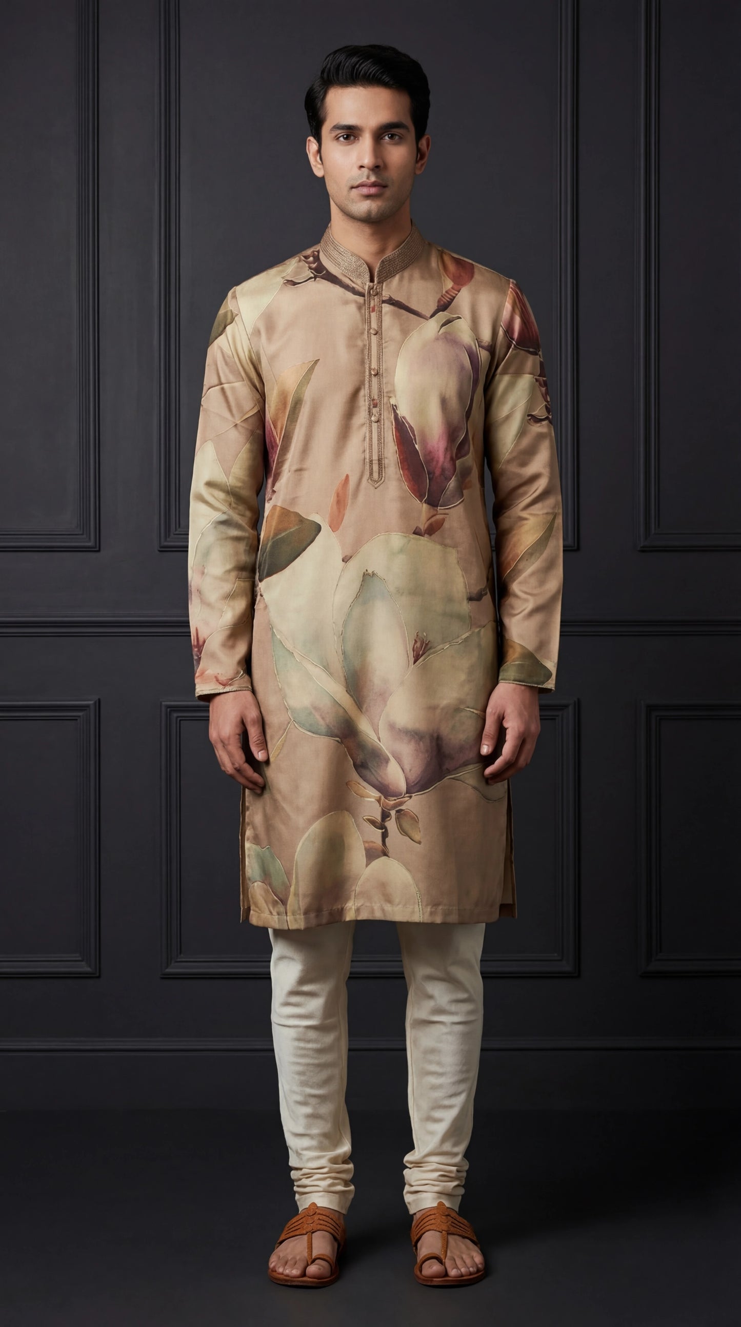 Beige Floral Printed Kurta Set for Men | Dresswala NX