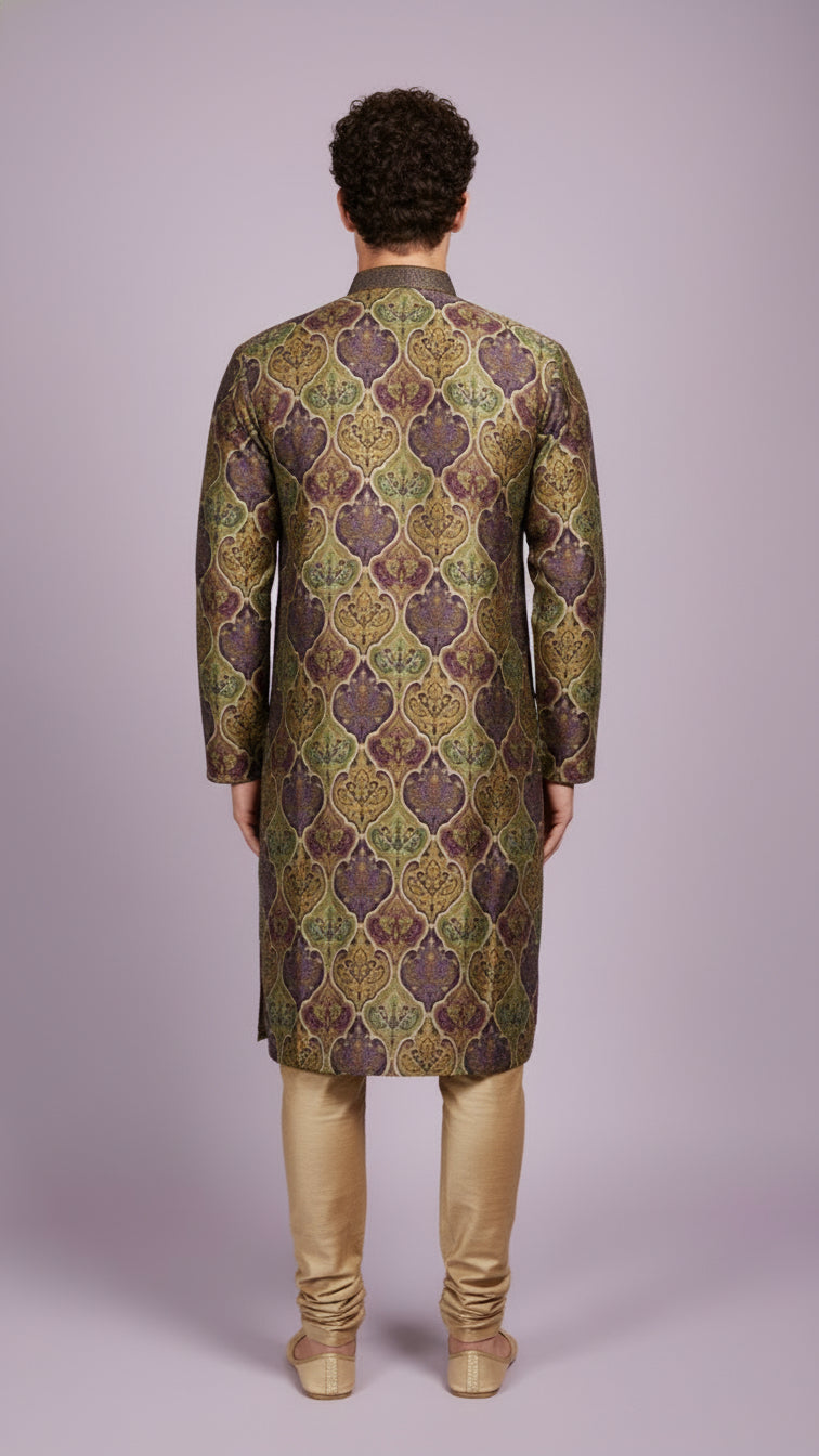 Purple-Green Printed Kurta Set for Men | Dresswala NX