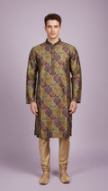 Purple-Green Printed Kurta Set for Men | Dresswala NX