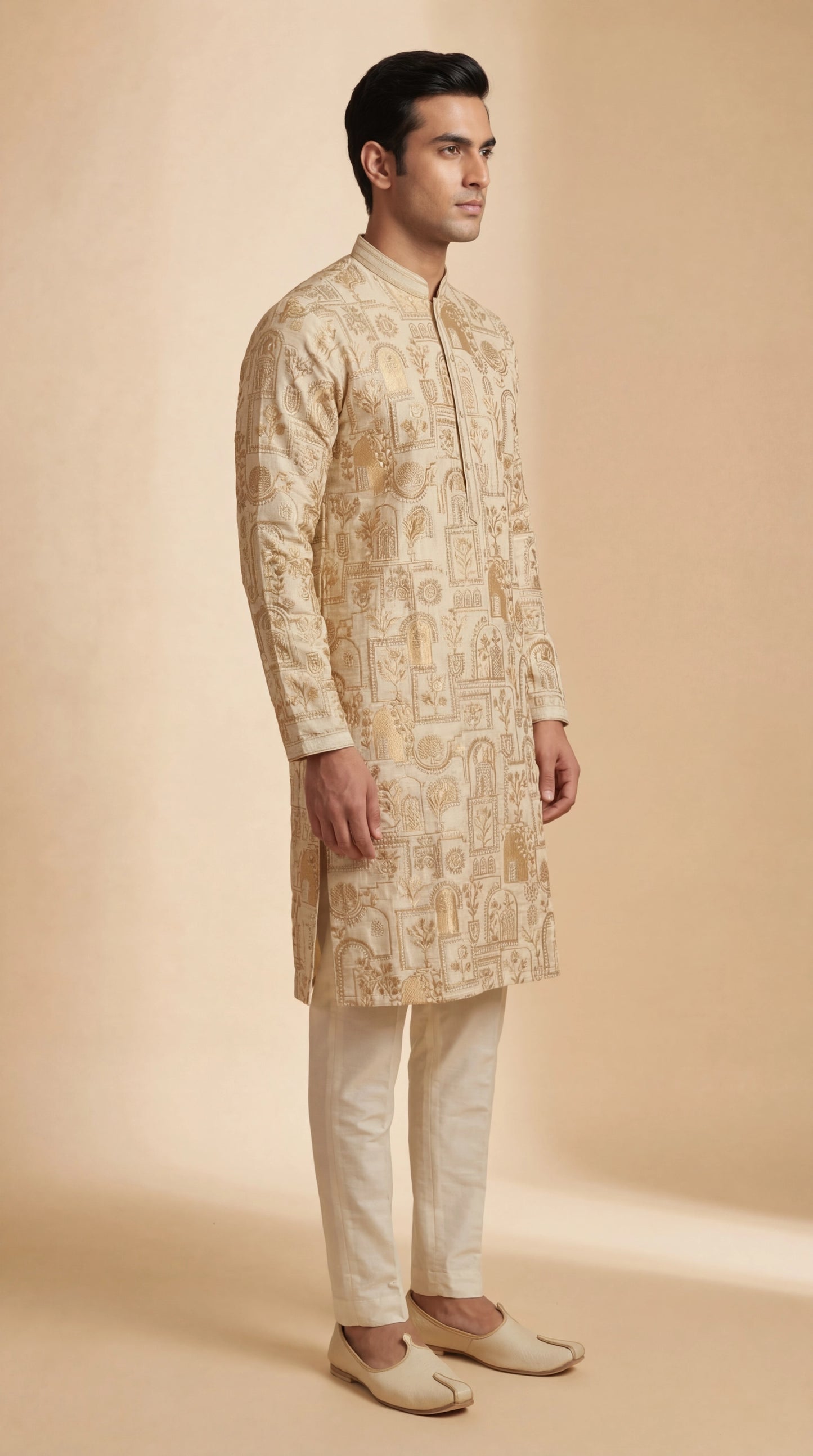 Beige Printed Kurta Set for Men | Dresswala NX