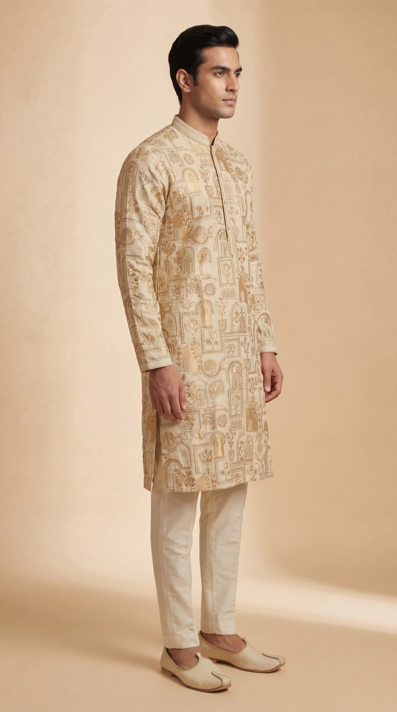 Beige Printed Kurta Set for Men | Dresswala NX