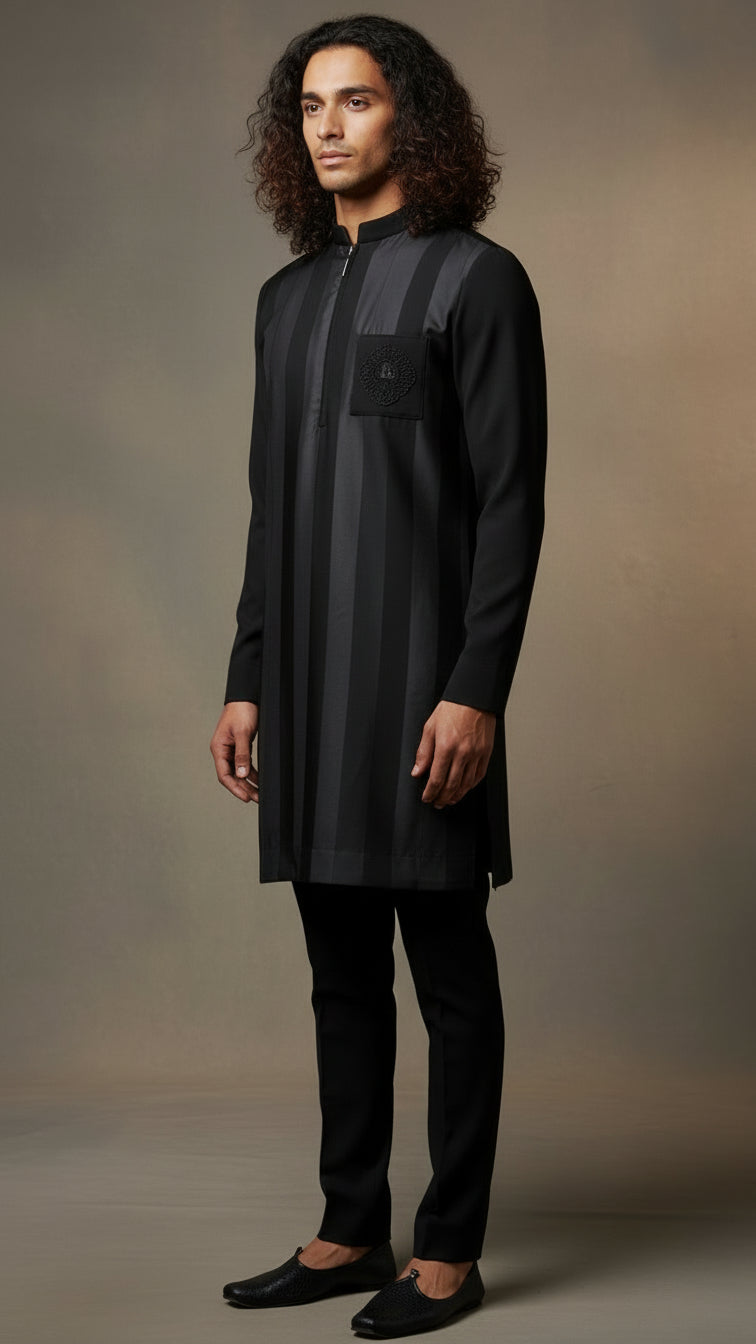 Black Striped Kurta Set for Men | Dresswala NX