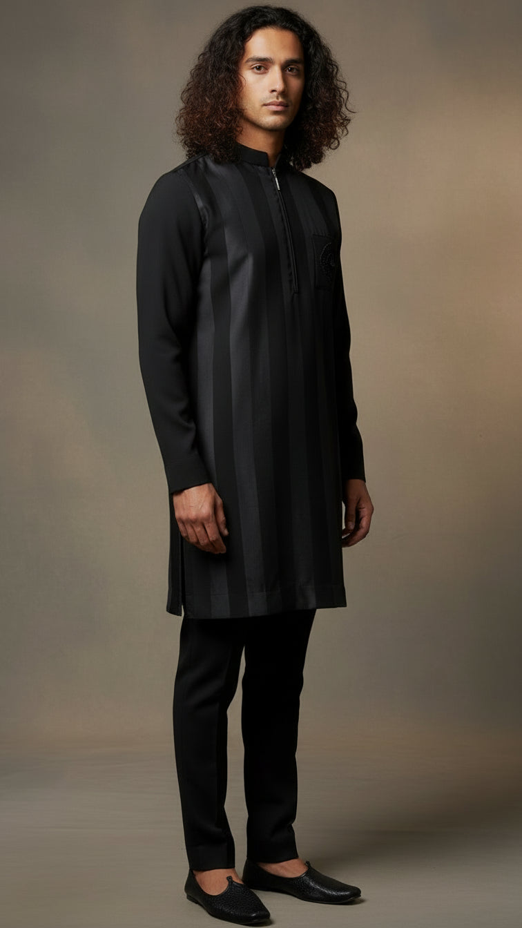 Black Striped Kurta Set for Men | Dresswala NX