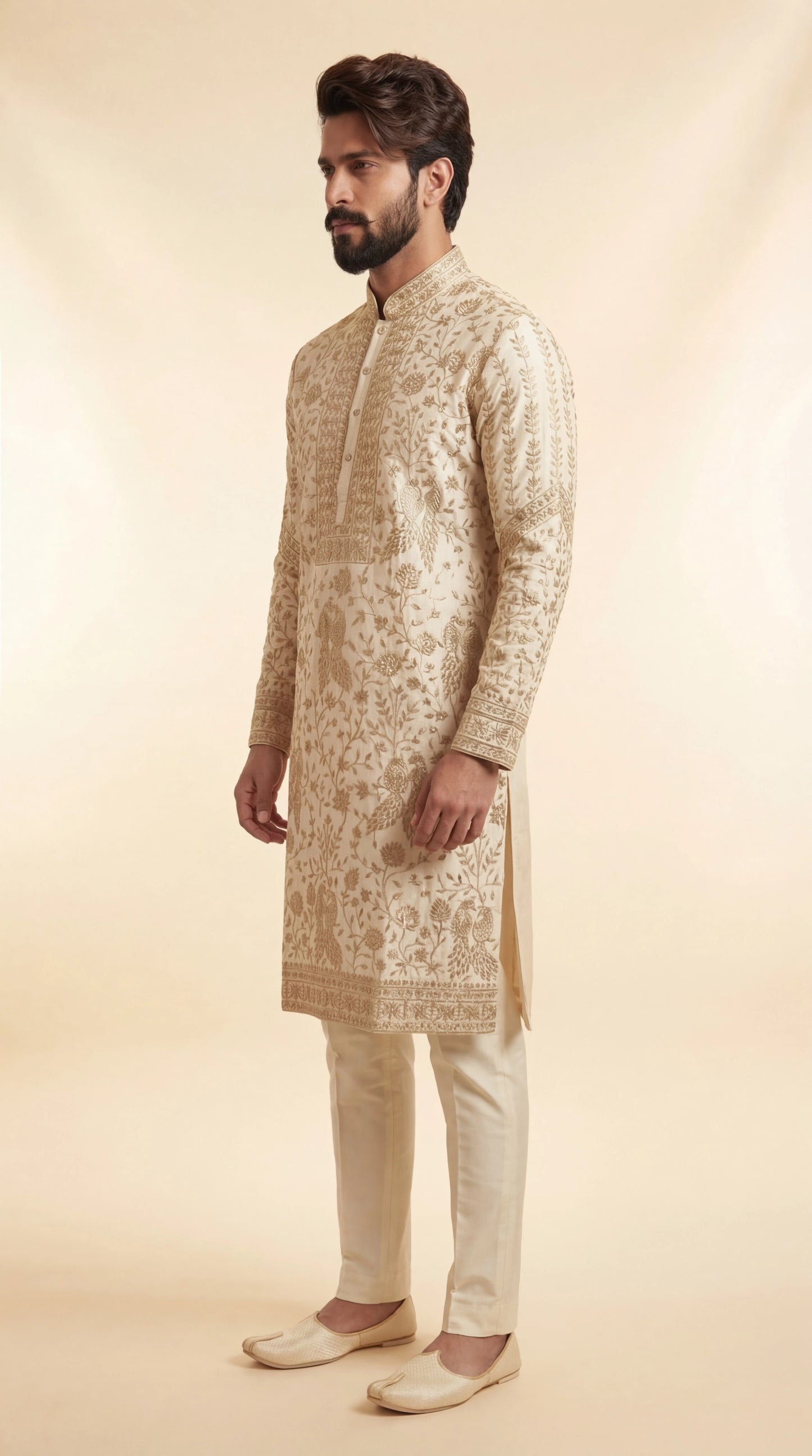 Cream Embroidered Kurta Set for Men | Dresswala NX
