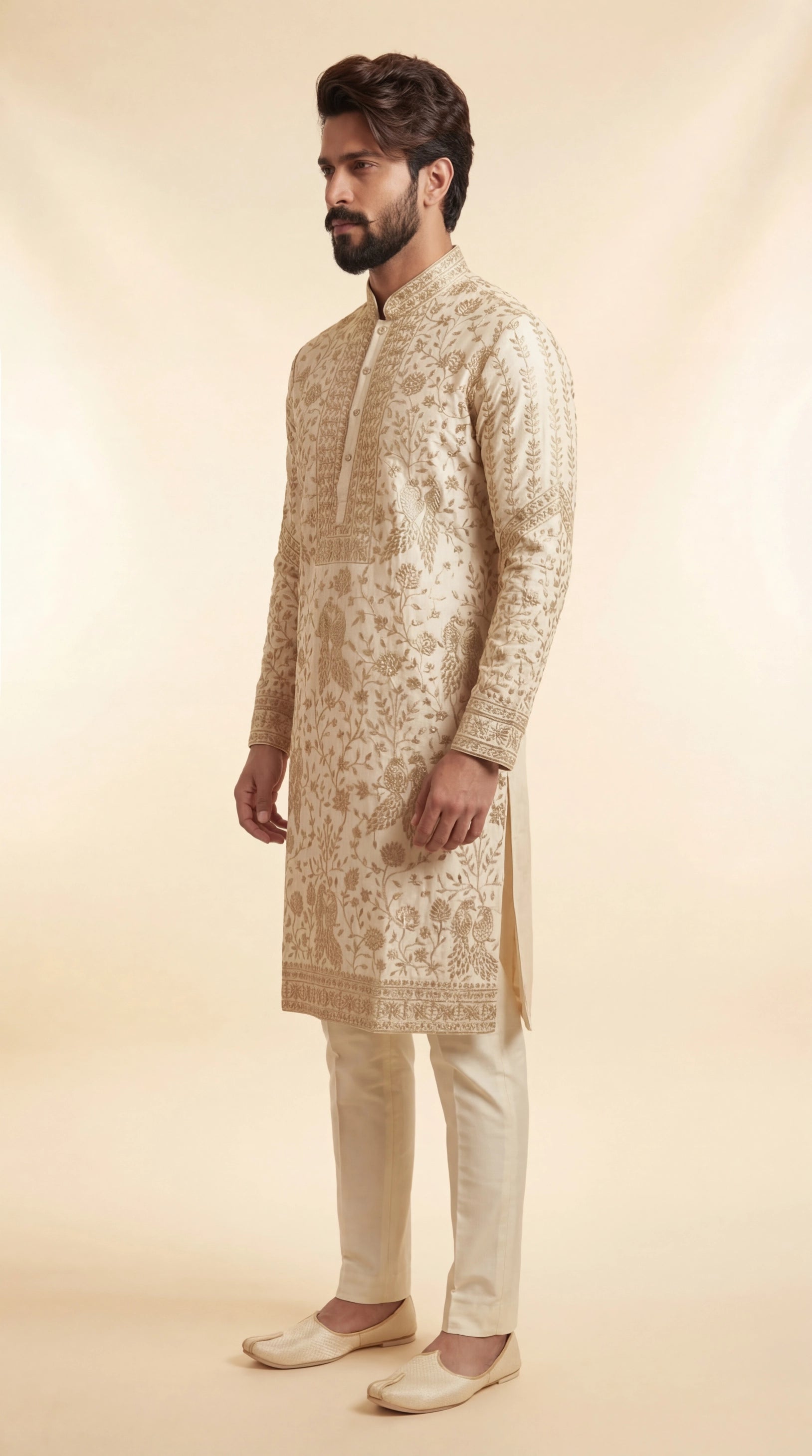 Cream Embroidered Kurta Set for Men | Dresswala NX