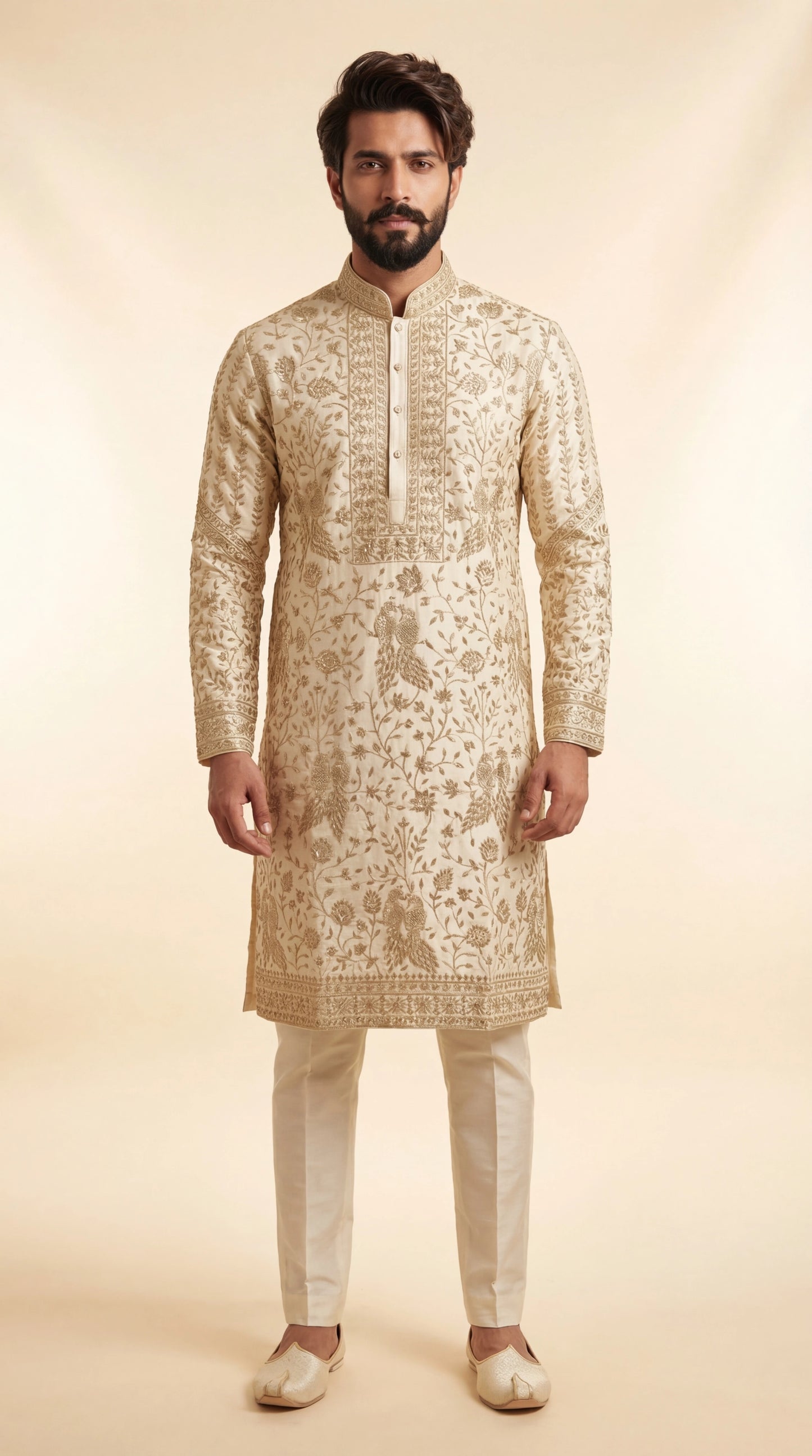 Cream Embroidered Kurta Set for Men | Dresswala NX