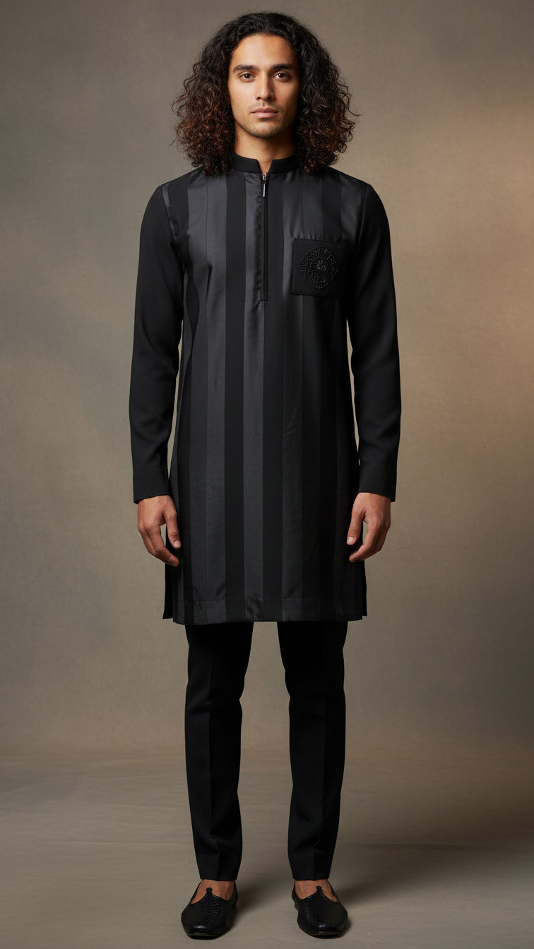 Black Striped Kurta Set for Men | Dresswala NX