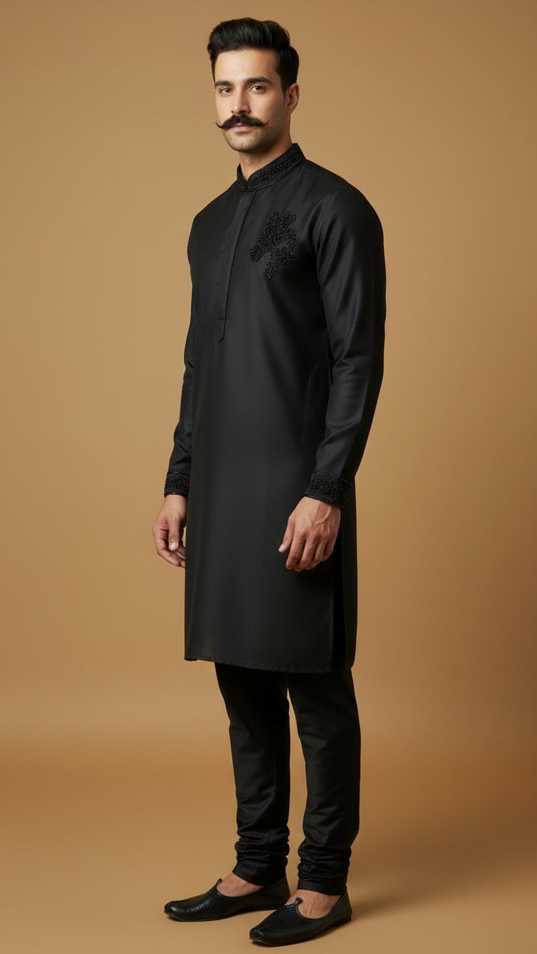 Black Embroidered Kurta Set for Men | Dresswala NX