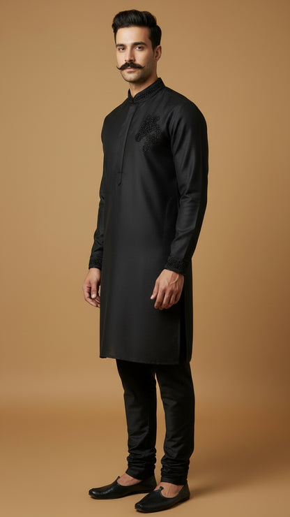 Black Embroidered Kurta Set for Men | Dresswala NX