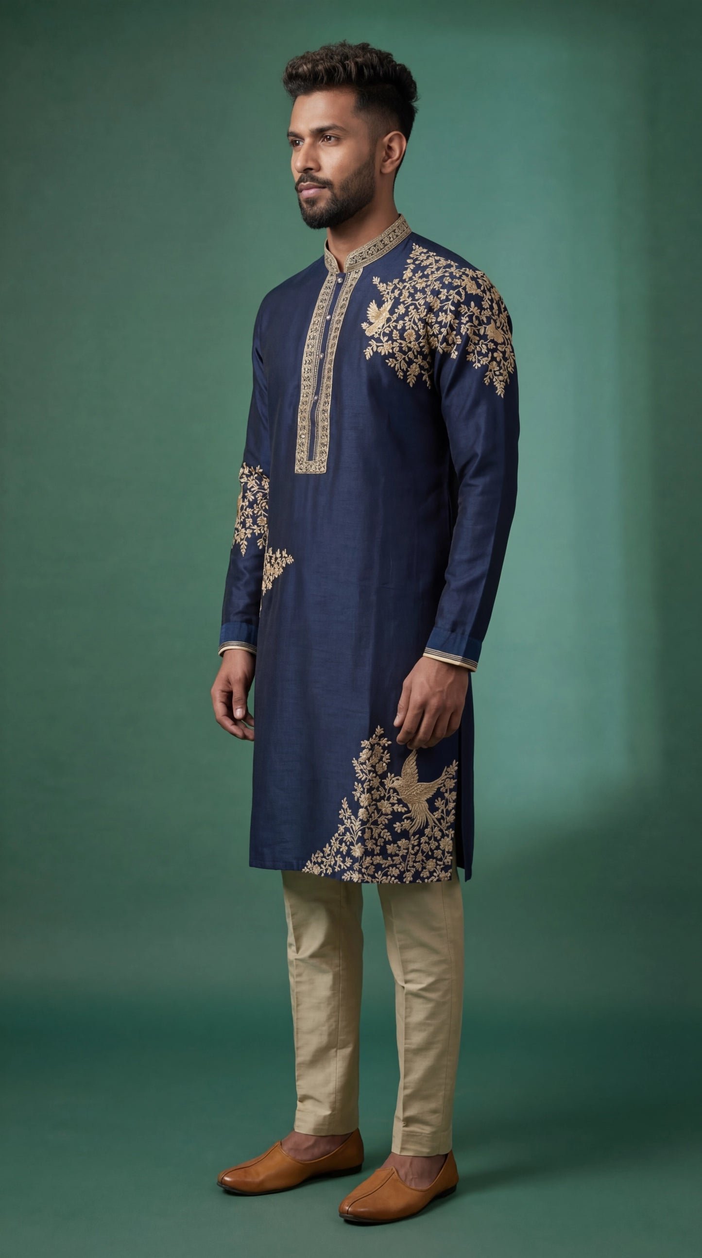Navy Blue Embroidered Kurta Set for Men | Dresswala NX