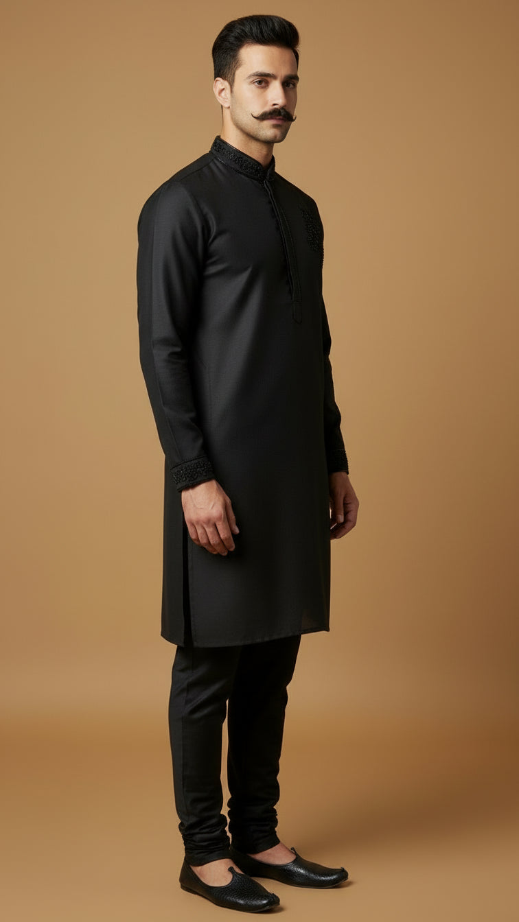 Black Embroidered Kurta Set for Men | Dresswala NX