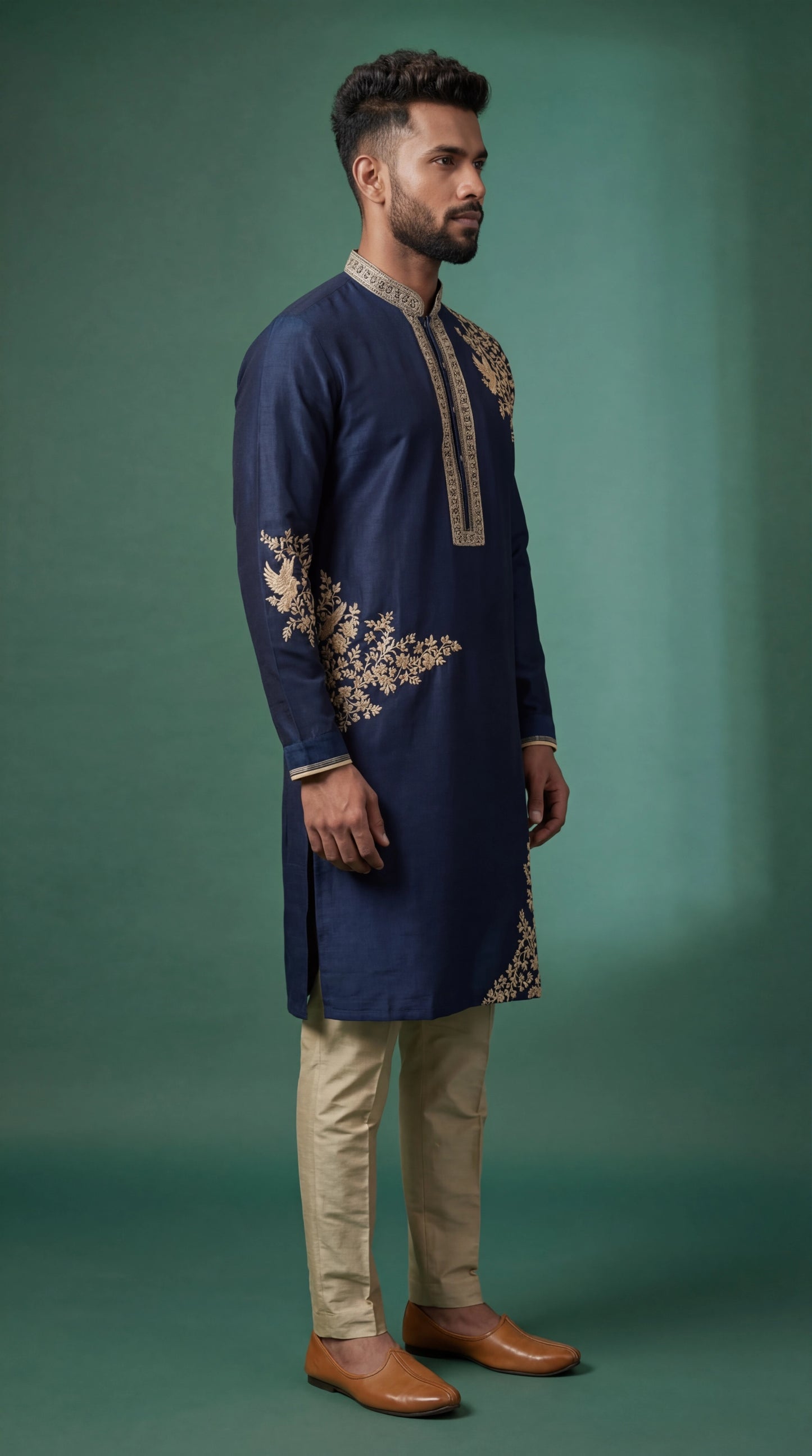 Navy Blue Embroidered Kurta Set for Men | Dresswala NX
