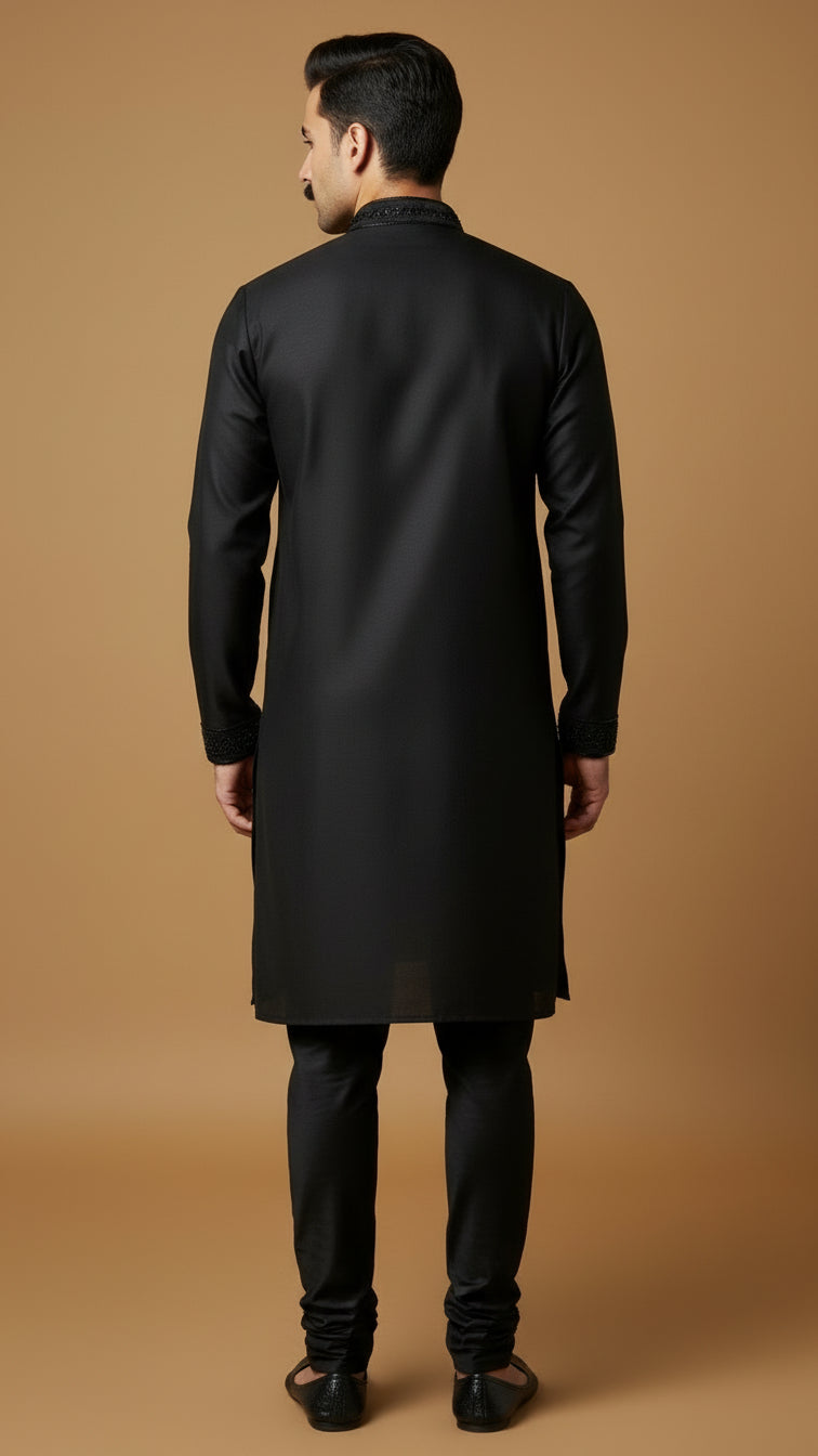 Black Embroidered Kurta Set for Men | Dresswala NX