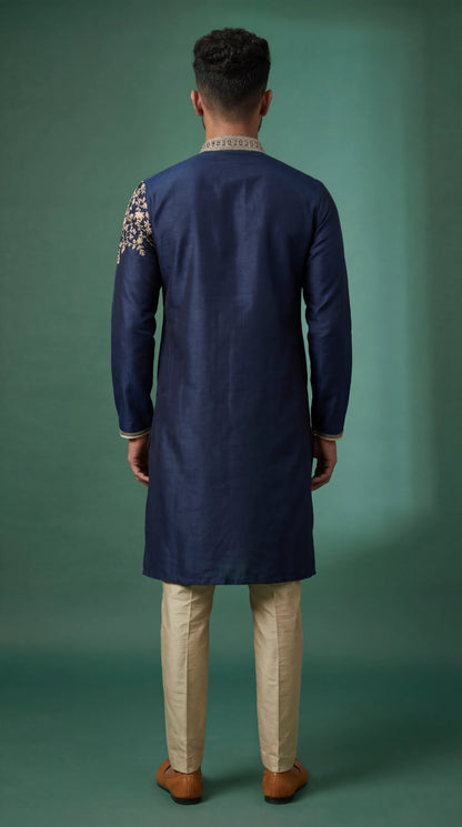 Navy Blue Embroidered Kurta Set for Men | Dresswala NX