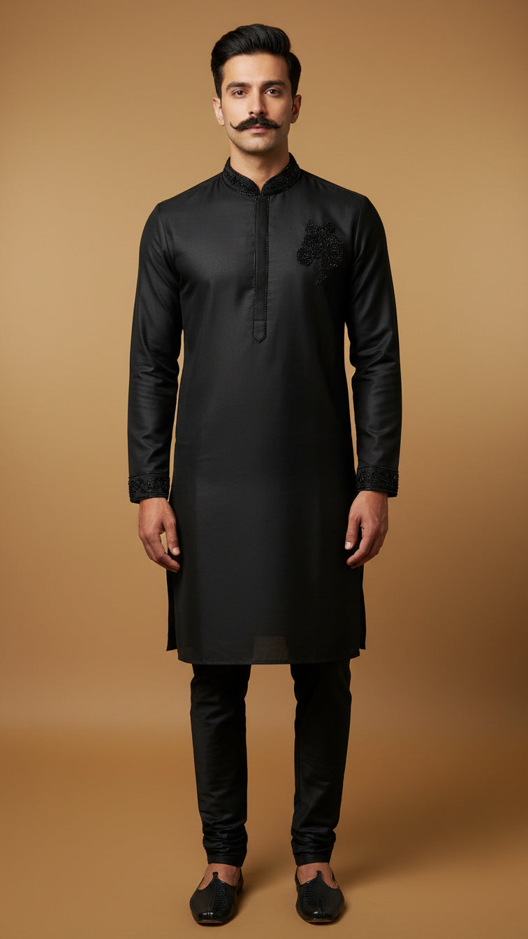 Black Embroidered Kurta Set for Men | Dresswala NX