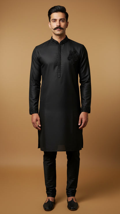 Black Embroidered Kurta Set for Men | Dresswala NX