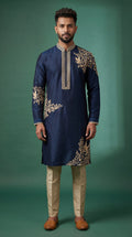 Navy Blue Embroidered Kurta Set for Men | Dresswala NX