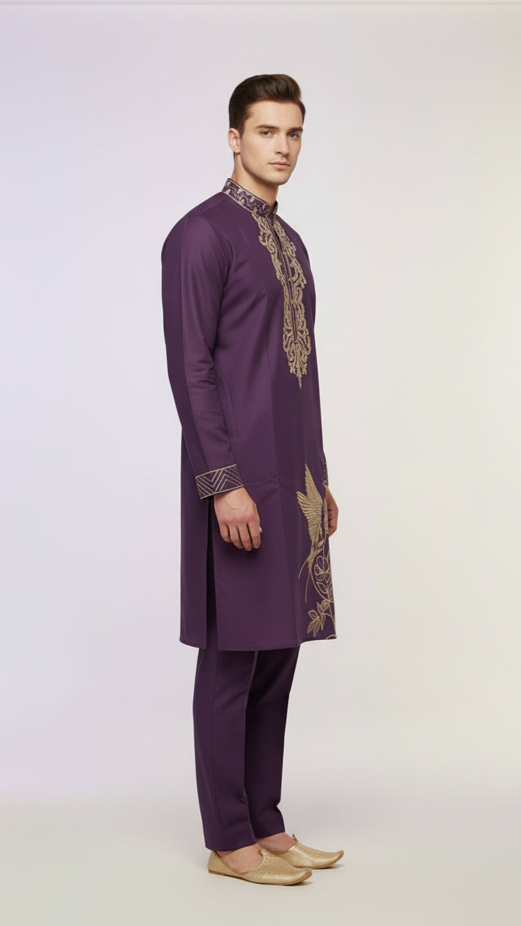 Purple Embroidered Kurta Set for Men | Dresswala NX