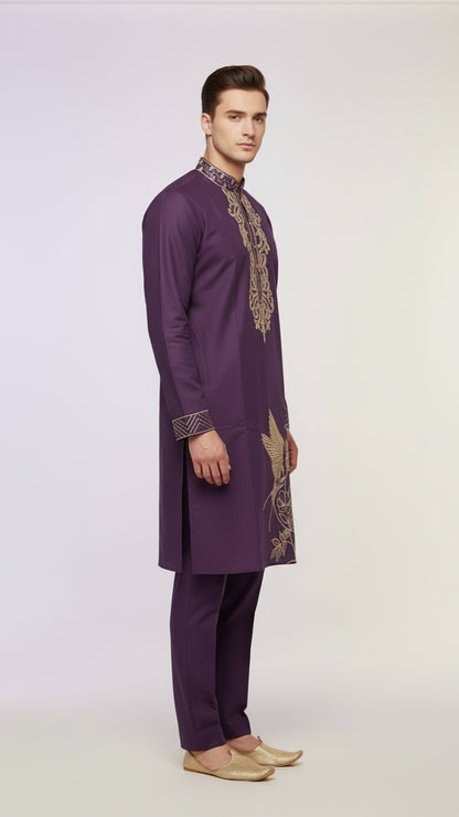 Purple Embroidered Kurta Set for Men | Dresswala NX