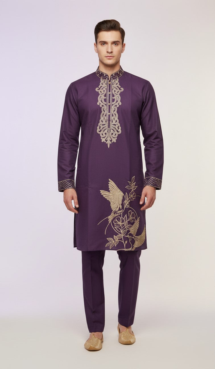 Purple Embroidered Kurta Set for Men | Dresswala NX