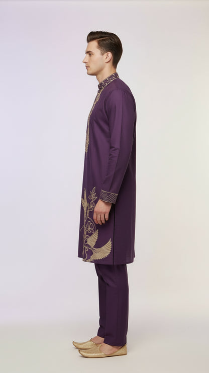 Purple Embroidered Kurta Set for Men | Dresswala NX