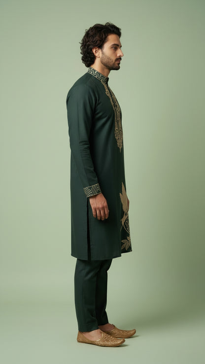 Dark Green Embroidered Kurta Set for Men | Dresswala NX
