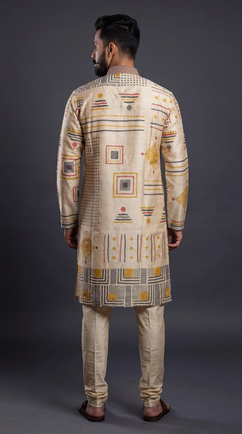 Beige Geometric Printed Kurta Set for Men | Dresswala NX