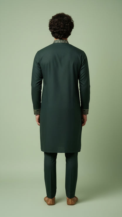 Dark Green Embroidered Kurta Set for Men | Dresswala NX