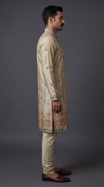Beige Embroidered Kurta Set for Men | Dresswala NX
